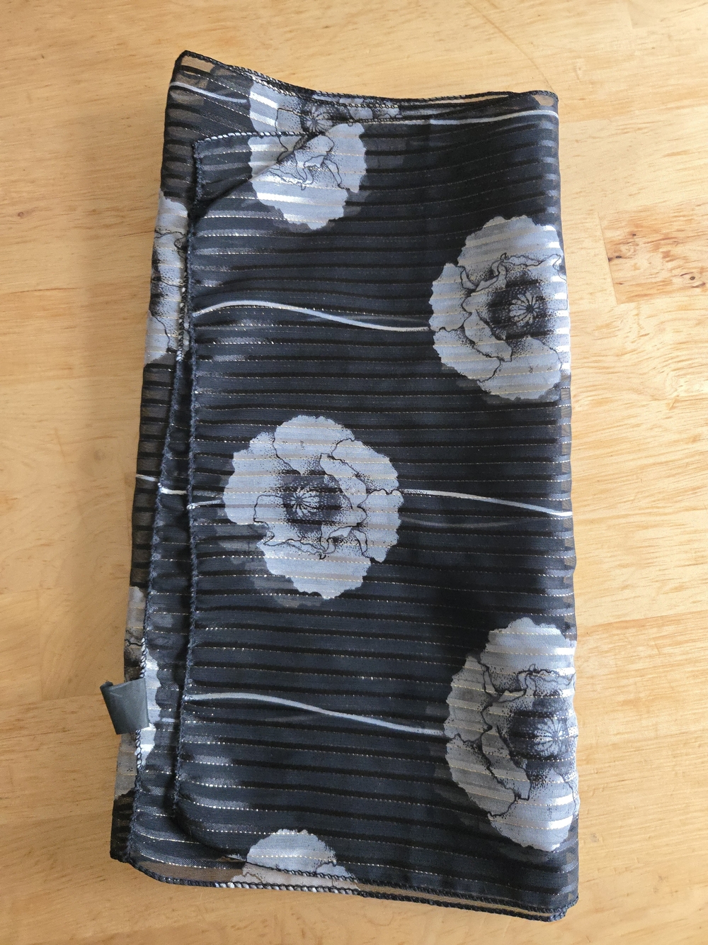 Floral Black & Silver Sheer Scarf